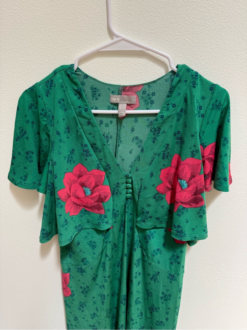 ASOS Emerald Green Floral Maternity Dress with Pink Accent